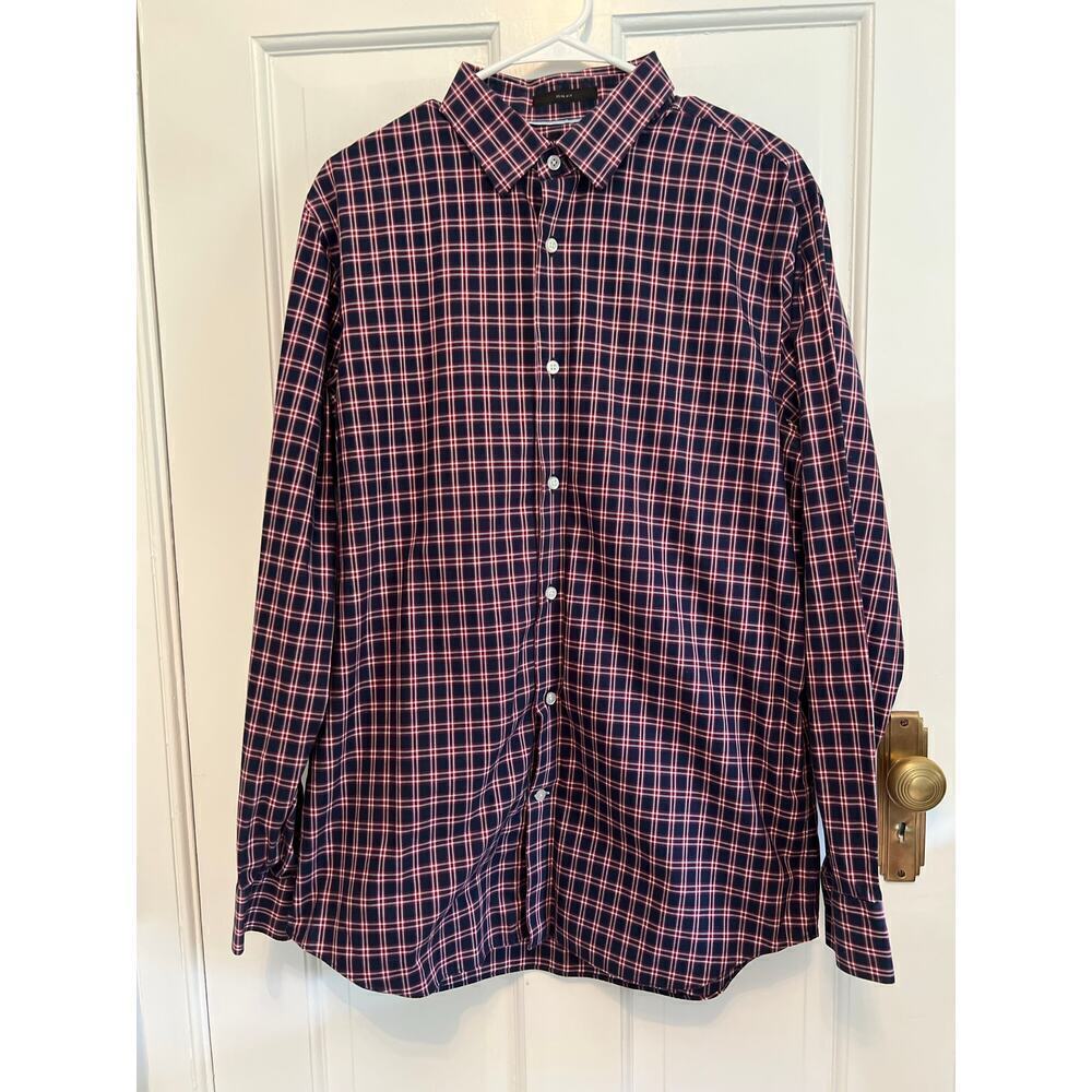 Banana Republic Slim Fit Men's L Non Iron 100% Cotton Purple Checkered Button Up